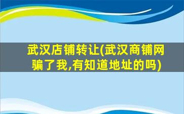 武汉店铺转让(武汉商铺网骗了我,有知道地址的吗)