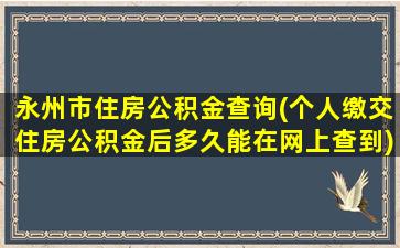 永州市住房公积金查询(个人缴交住房公积金后多久能在网上查到)